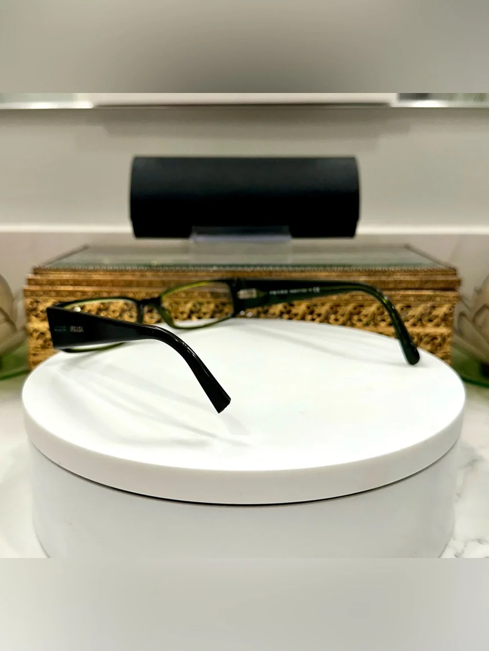 Prada Project Green Jeweled Rx Eyeglass Frames, 1 broken temple tip w/Prada Case